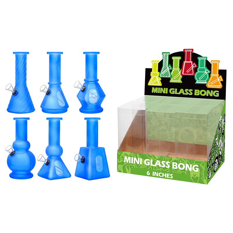 6″ 5MM Glass Bong, Assorted Designs- Colorful