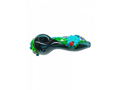 Spring Flower and Bug 3D Hand Painted Glass Pipe 5″