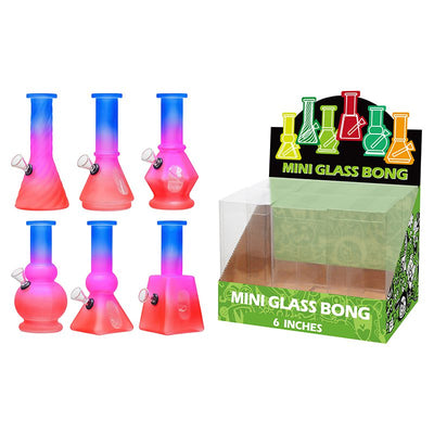 6″ 5MM Glass Bong, Assorted Designs- Colorful
