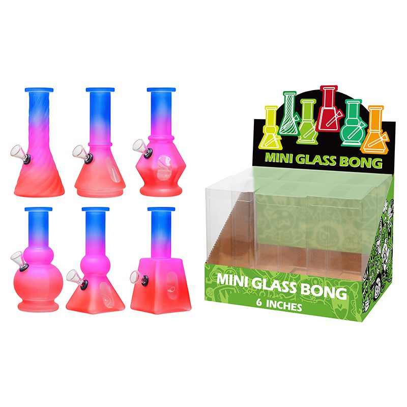 6″ 5MM Glass Bong, Assorted Designs- Colorful