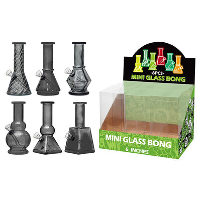 6″ 5MM Glass Bong, Assorted Designs- Colorful