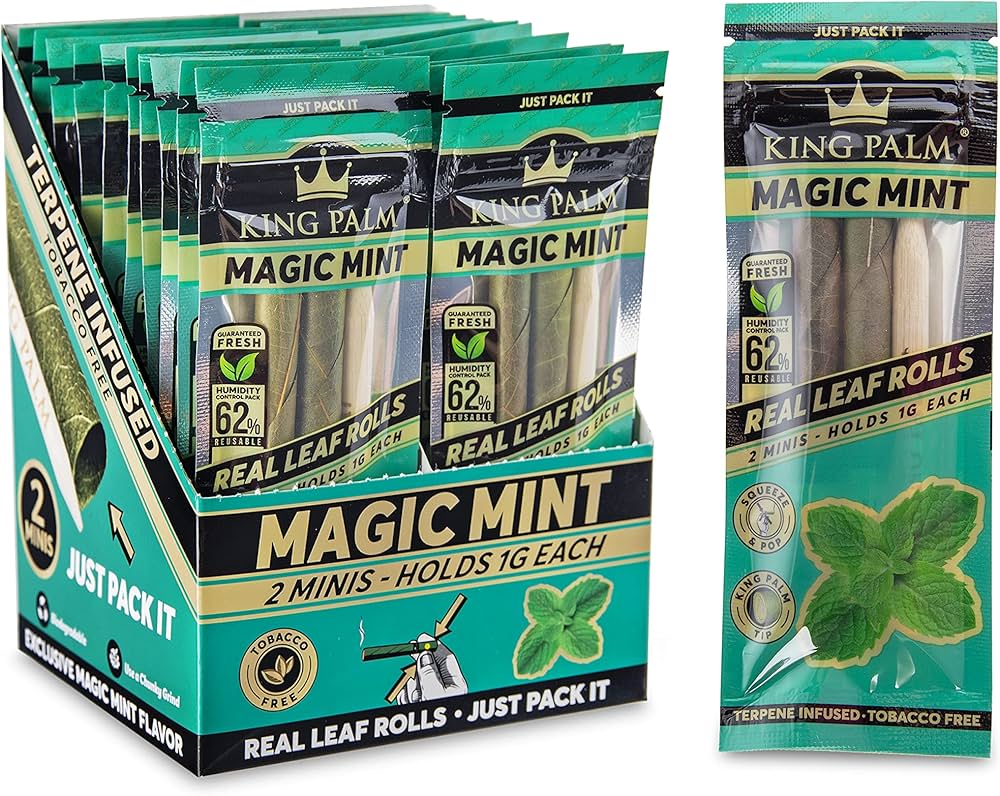 King Palm Flavors Mini Size Cones - 2 Pack, Magic Mint - Terpene Infused - Squeeze & Pop Pre Rolls