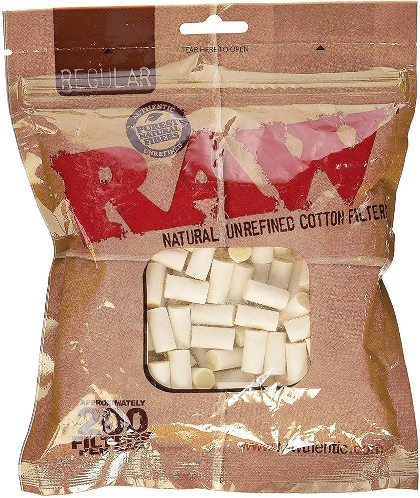 Raw Regular Natural Unrefined Cotton Filter Tips, 8 mm, Pack of 200