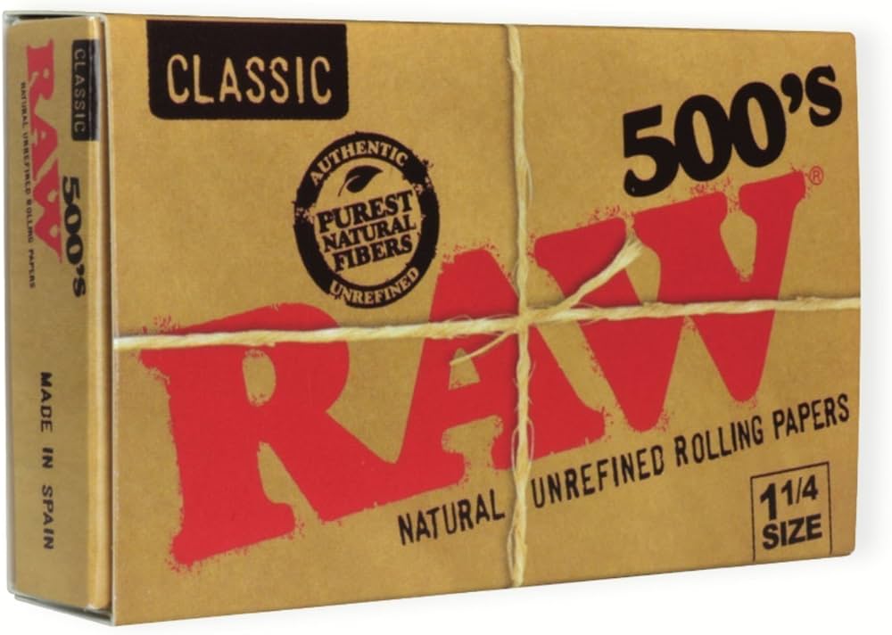 Raw 500's Classic Natural Unrefined Rolling Paper, 1 1/4 79mm Size