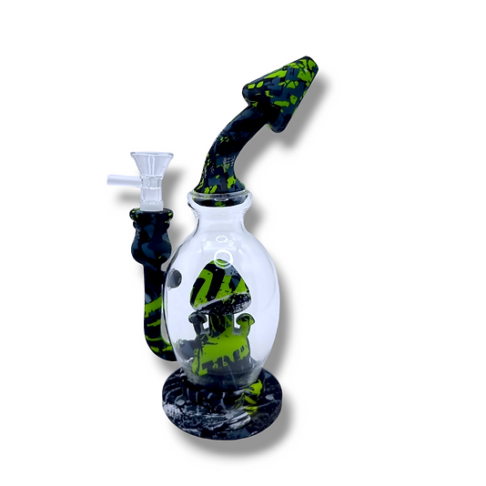 Multi Colour Pattern Mushroom Silicone and Glass Bong 8″