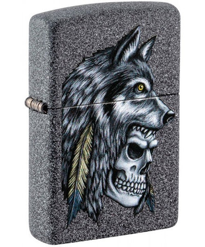 Zippo Lighter Wolf Skull Feather Design