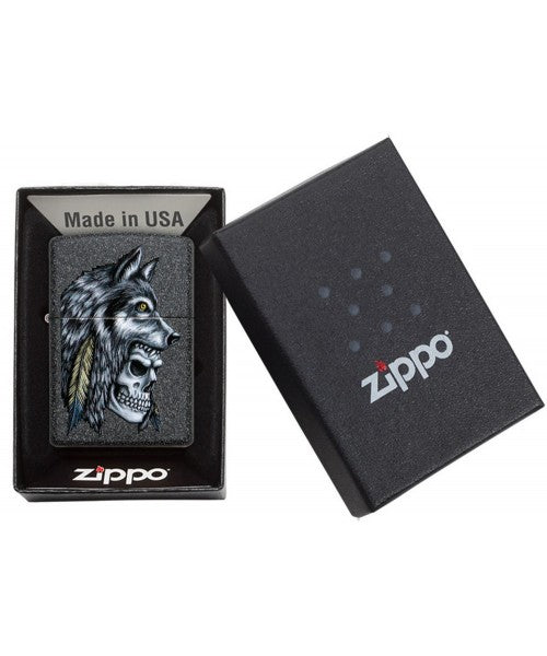 Zippo Lighter Wolf Skull Feather Design